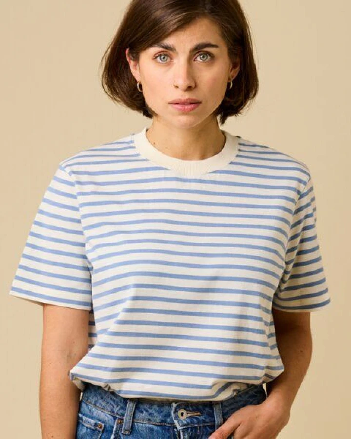 Eisblau/Off-White gestreift