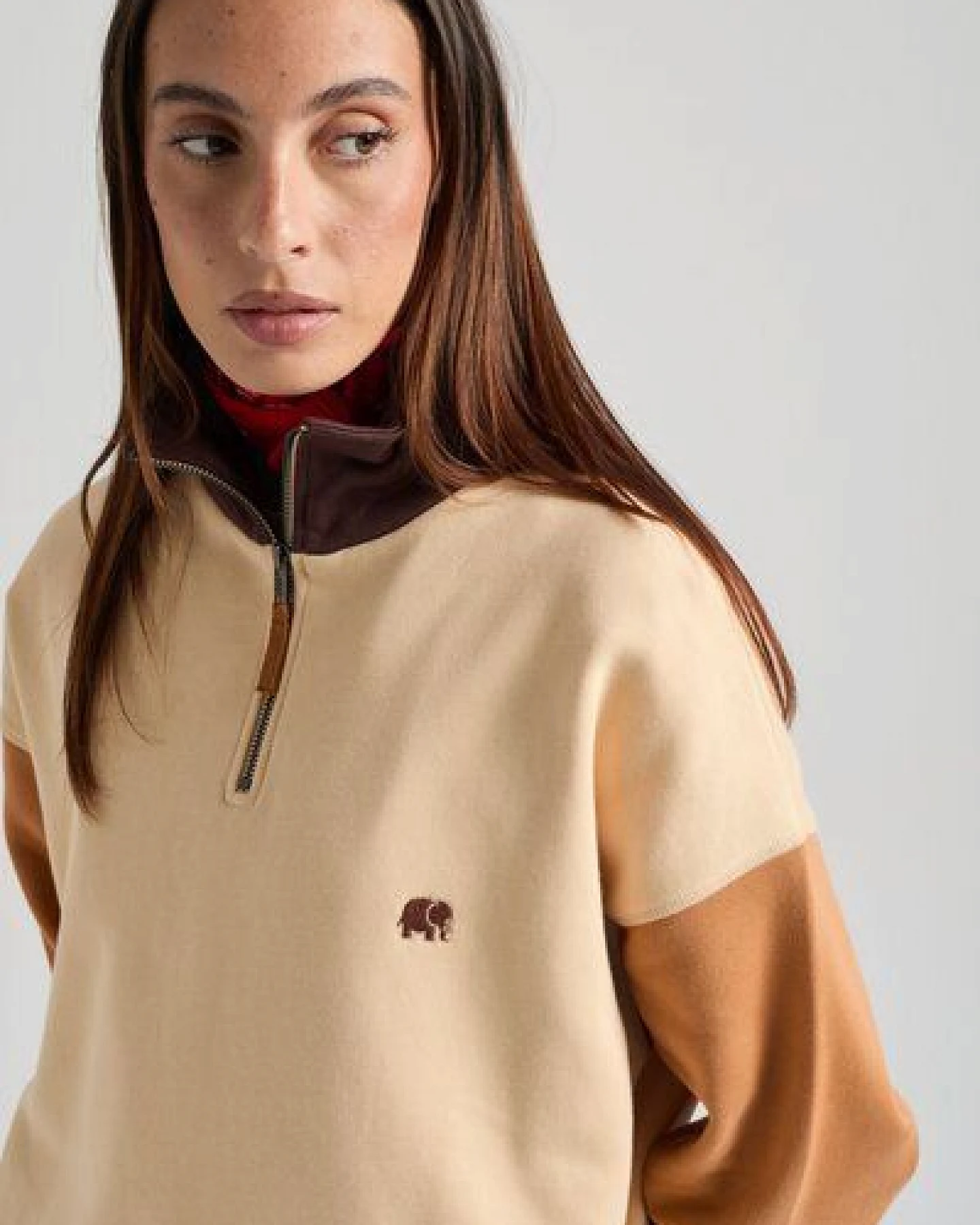 Trendsplant Women's Color Block Quarter Zip Sweatshirt Gray Sand – Ansicht 4