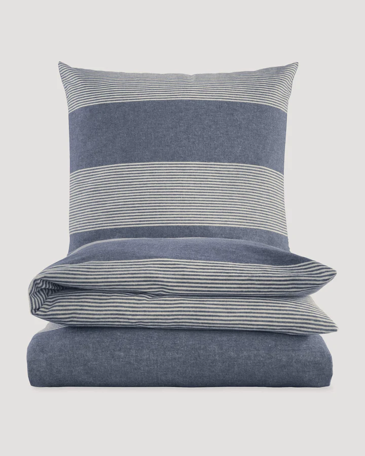 hessnatur Biber Bettwäsche-Set SEON aus Bio-Baumwolle - blau - Größe 135x200 / 80x80 cm