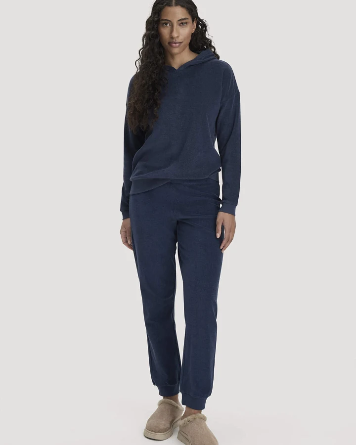 hessnatur Damen Frottee Loungehose PURE COTTON aus Bio-Baumwolle - blau - Größe 34