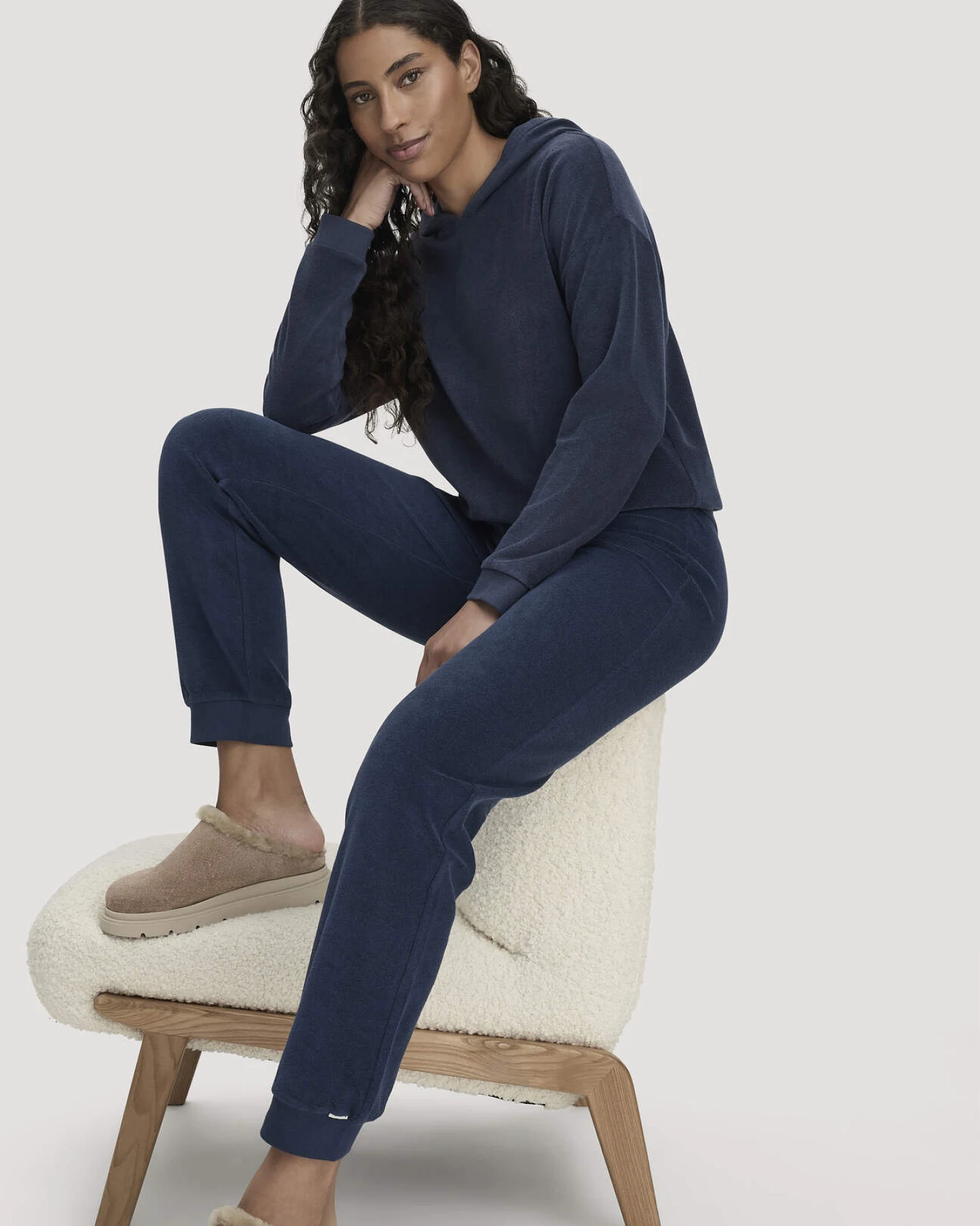hessnatur Damen Frottee Loungehose PURE COTTON aus Bio-Baumwolle - blau - Größe 44 – Ansicht 3