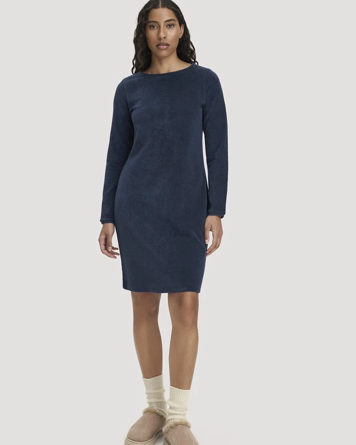 hessnatur Damen Frottee Nachthemd PURE COTTON aus Bio-Baumwolle - blau - Größe 40