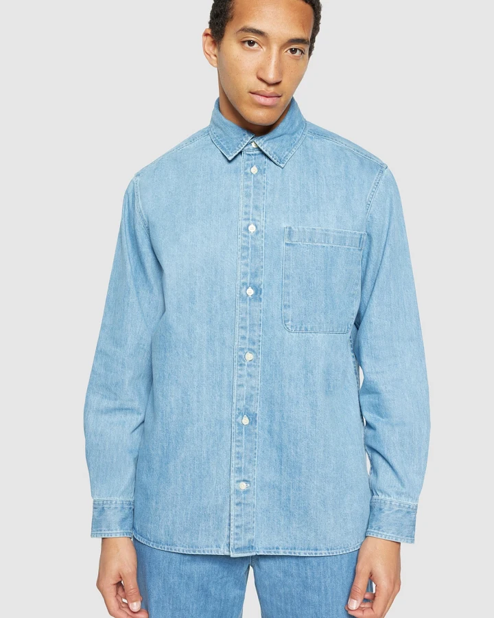 KnowledgeCotton Apparel Herren vegan Hemd Denim Hellblau Denim