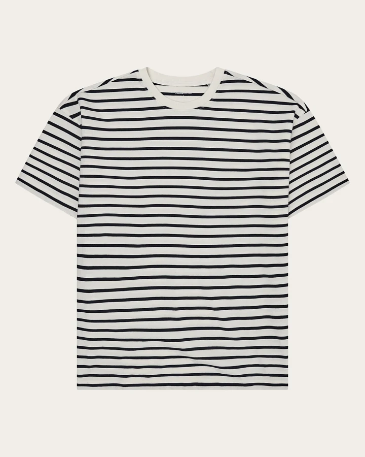 KnowledgeCotton Apparel Herren vegan T-Shirt Herren Lose Gestreift Navy