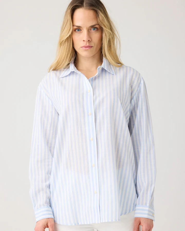 KnowledgeCotton Apparel Damen vegan Shirt Loose Stripe Blau