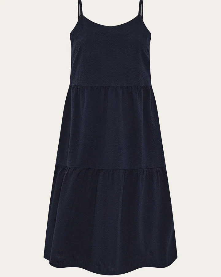 KnowledgeCotton Apparel Damen vegan Trägerkleid Seersucker Night Sky Navy