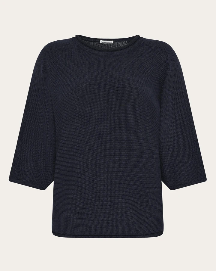 KnowledgeCotton Apparel Damen vegan Strick-Top Fledermaus-Ärmel Night Sky Navy