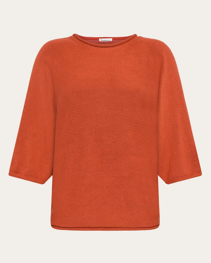 KnowledgeCotton Apparel Damen vegan Strickoberteil Bat Sleeve Burnt Brick