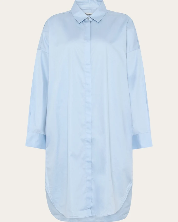 KnowledgeCotton Apparel Damen vegan Kleid Satin Shirt Skyway Blau