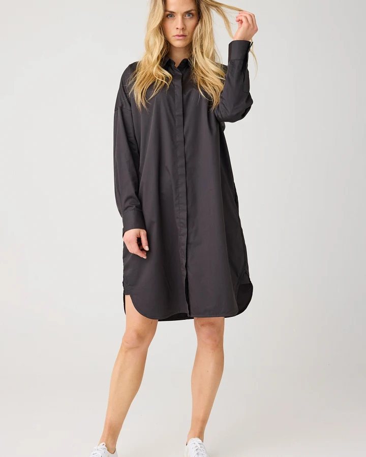 KnowledgeCotton Apparel Damen vegan Hemdkleid Satin Schwarz Jet