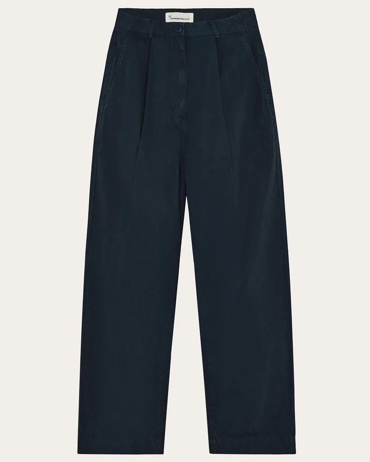 KnowledgeCotton Apparel Damen vegan Hose Popeline Falte Total Eclipse