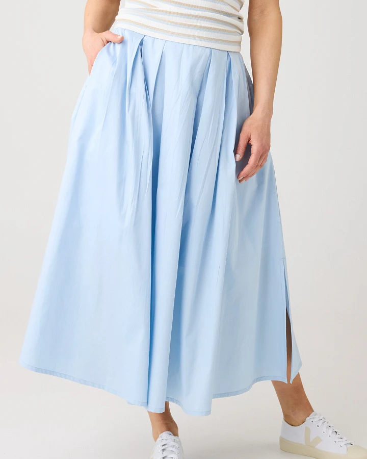 KnowledgeCotton Apparel Damen vegan Rock Satin Plissee Skyway Blau