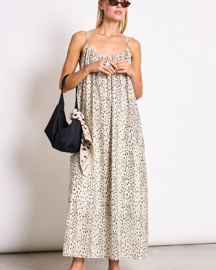 JAN 'N JUNE Damen vegan Maxikleid Spaghetti Tova Dalmatiner Dots
