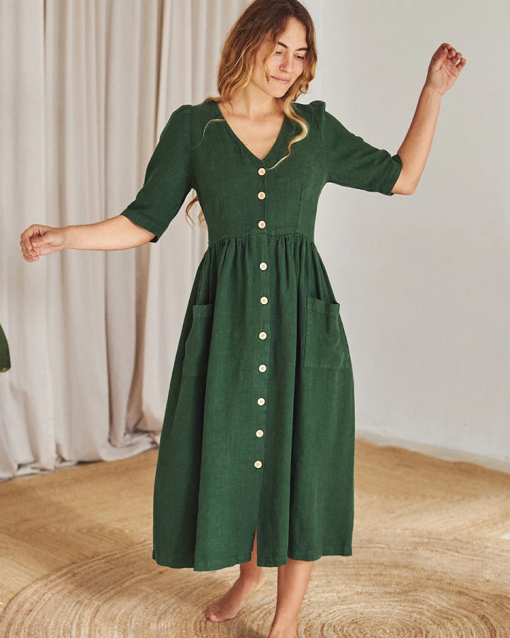 TWOTHIRDS Damen vegan Kleid Owey Waldgrün