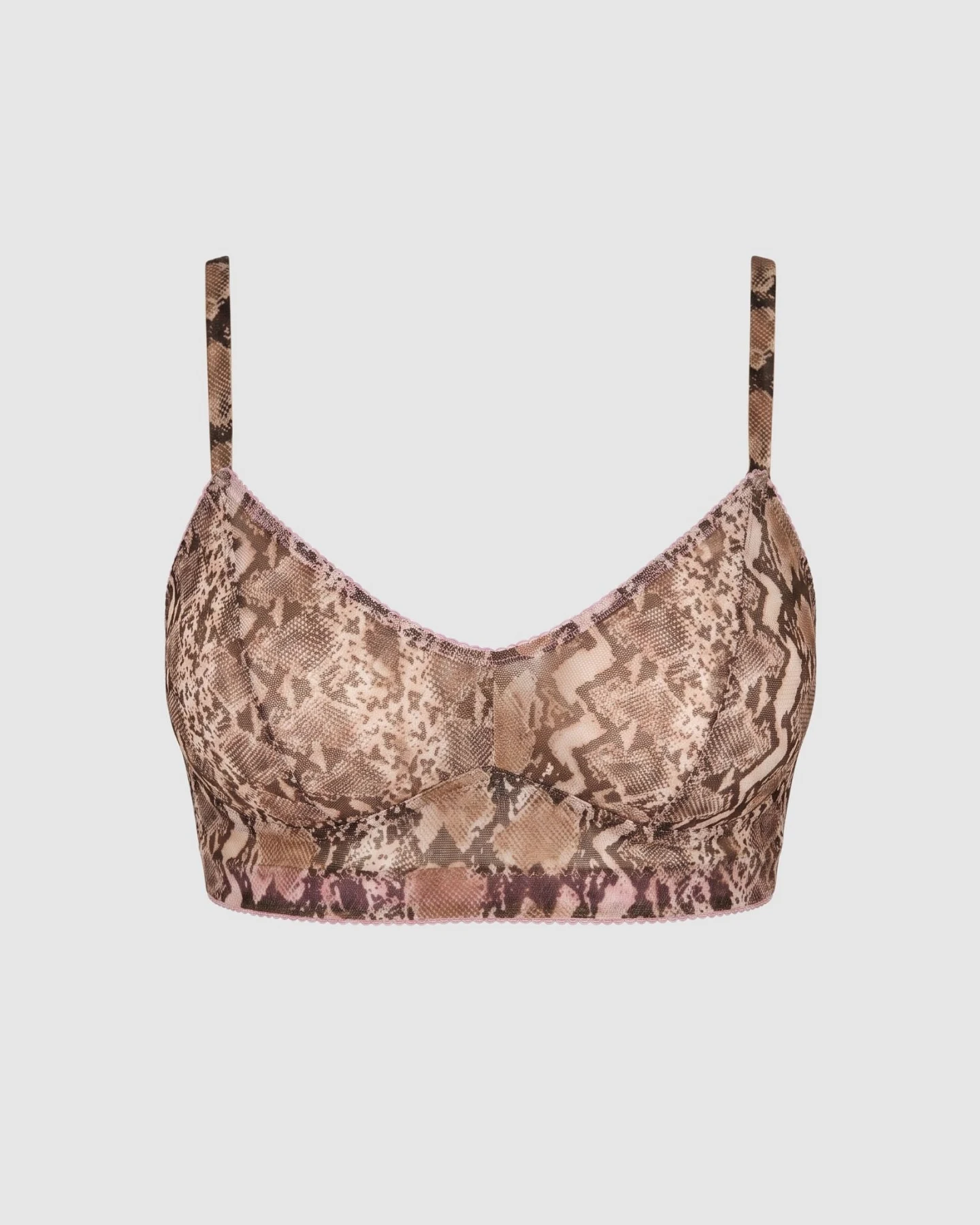 Understatement Damen vegan Bralette Aus Mesh Balconette-Schnitt, Schlangenmuster, Braun – Ansicht 2