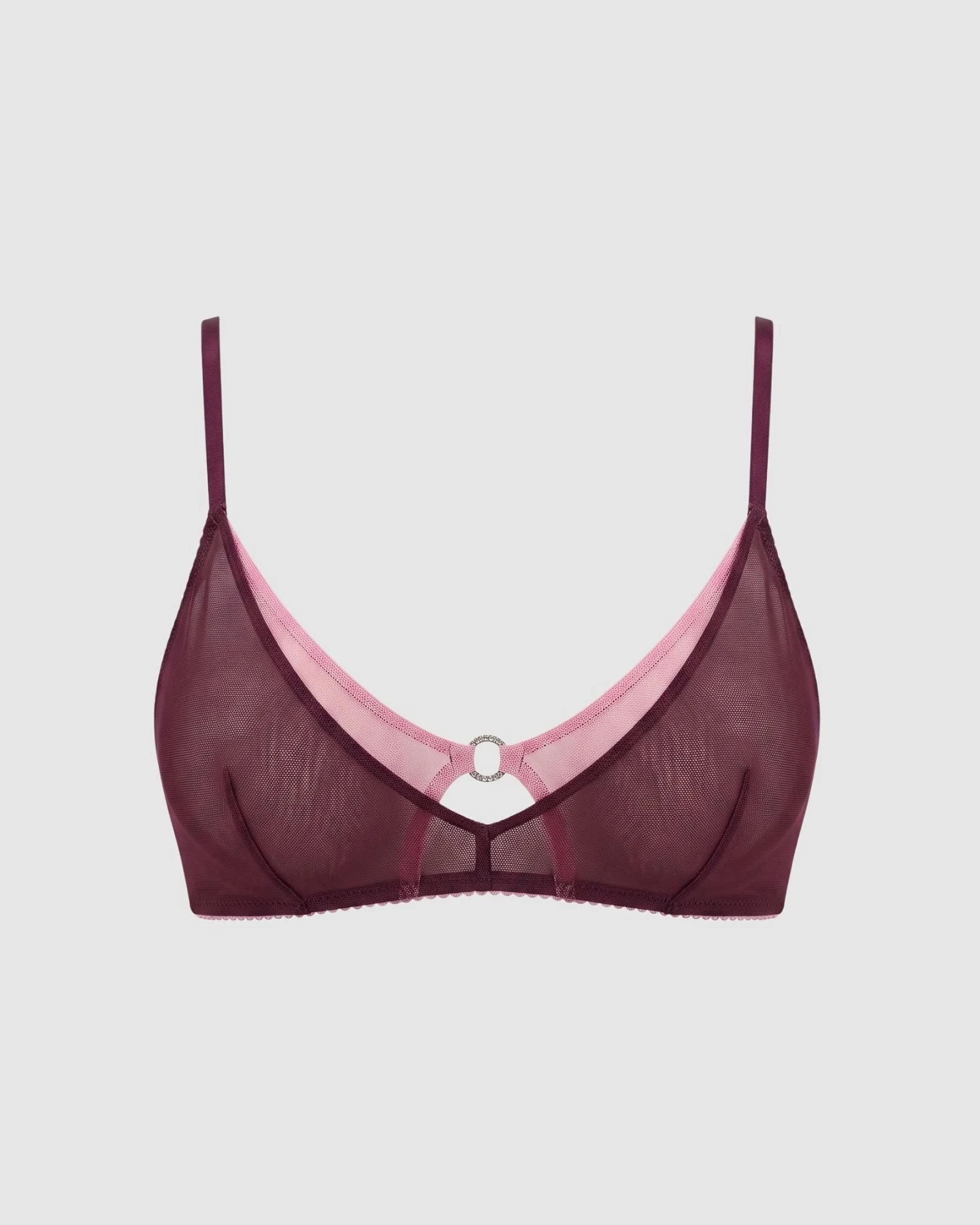 Understatement Damen vegan Bralette Aus Netzstoff Mit Doppeltem Dreieck, Kirsche – Ansicht 2