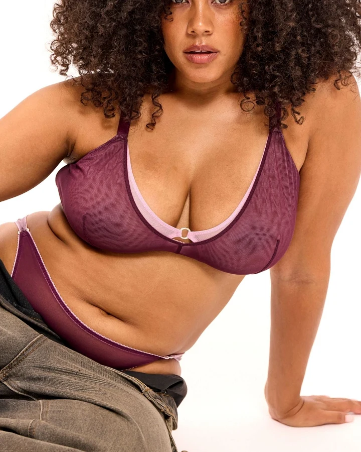 Understatement Damen vegan Bralette Aus Netzstoff Mit Doppeltem Dreieck Und Kirsche