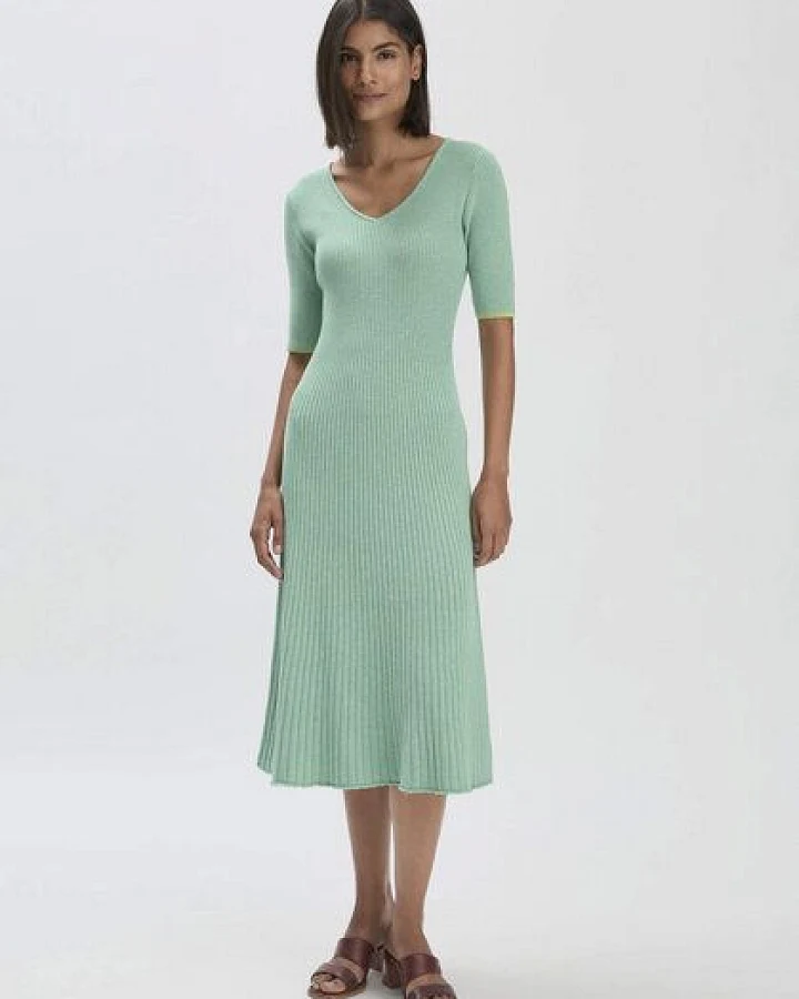 hessnatur Mouliné Strick Kleid Midi Fitted aus reiner Bio-Baumwolle