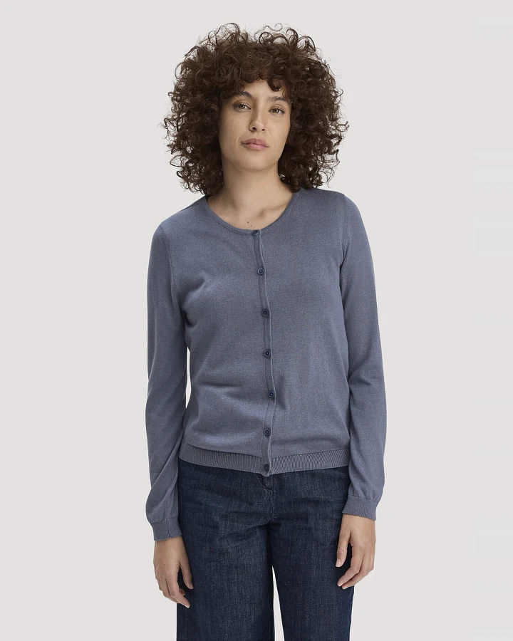 hessnatur Damen Strickjacke Regular aus TENCEL™ Lyocell mit Bio-Baumwolle - blau - Größe L