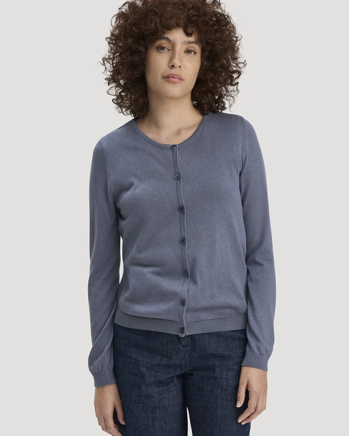 hessnatur Damen Strickjacke Regular aus TENCEL™ Lyocell mit Bio-Baumwolle - blau - Größe L