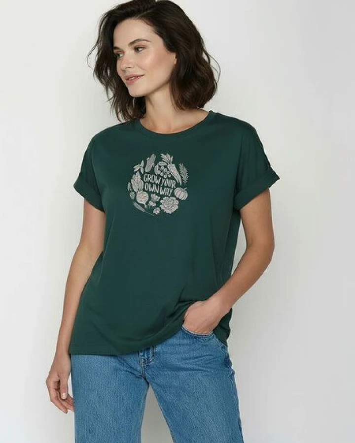 GREENBOMB Veggie Patch Loony - Sportliches T-Shirt aus Bio-Baumwolle mit Rollup Sleeve / hochwertiger Print / GOTS / Fair & Vegan