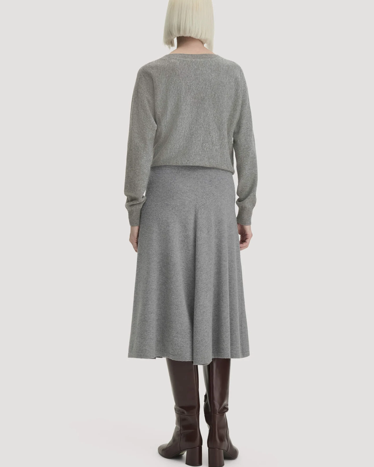 hessnatur Damen Strick Rock Midi Regular aus Bio-Merinowolle mit Cashmere - grau - Größe XS – Ansicht 2