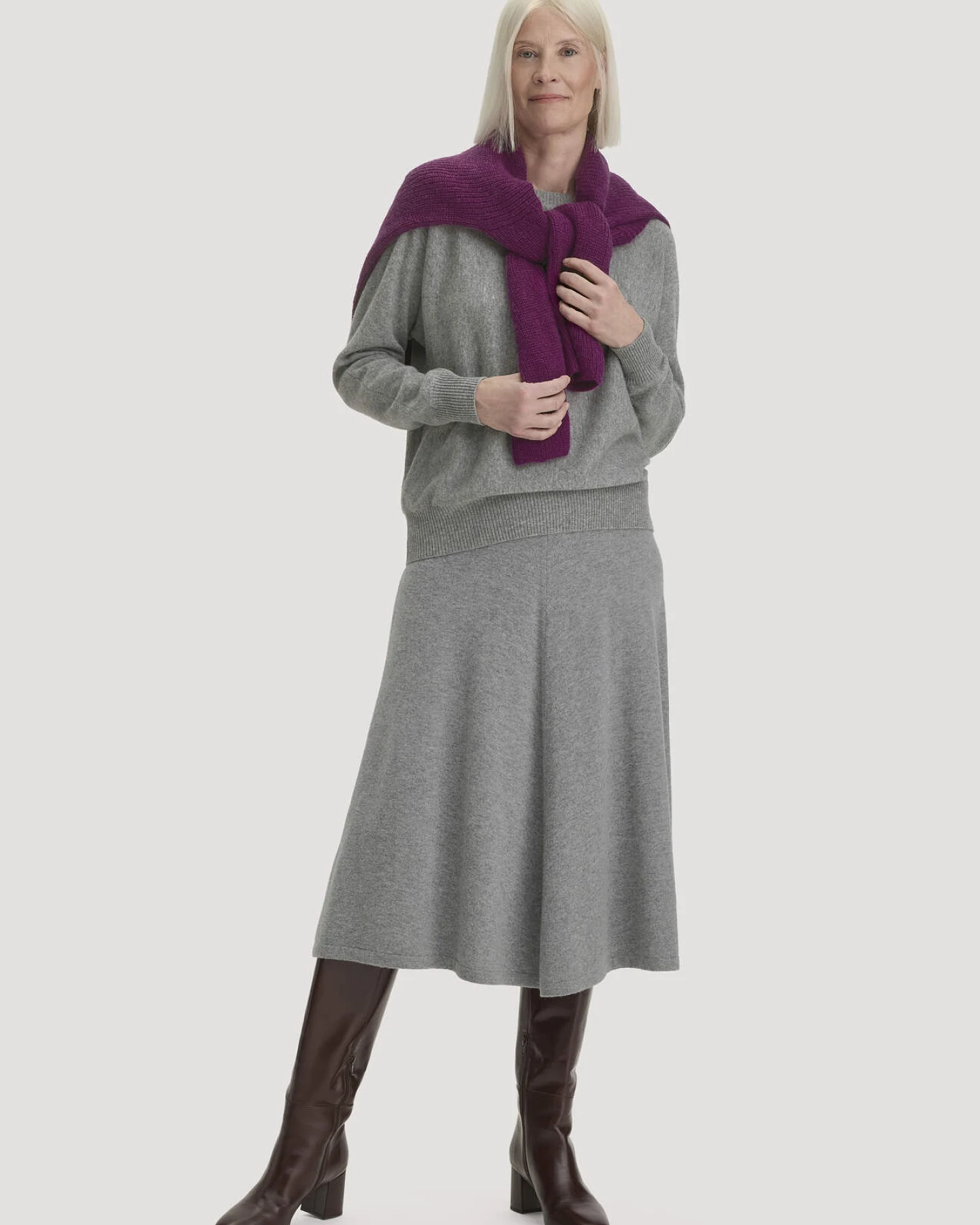 hessnatur Damen Strick Rock Midi Regular aus Bio-Merinowolle mit Cashmere - grau - Größe XXL – Ansicht 4