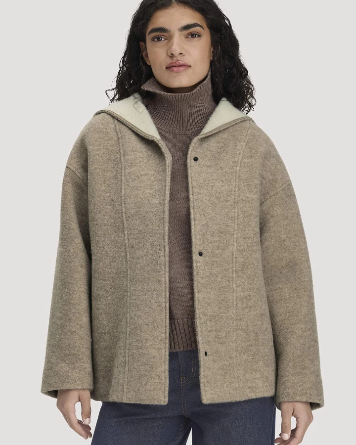 hessnatur Damen Rhönjacke Oversized aus Rhönwolle und Schurwolle - beige - Größe 34