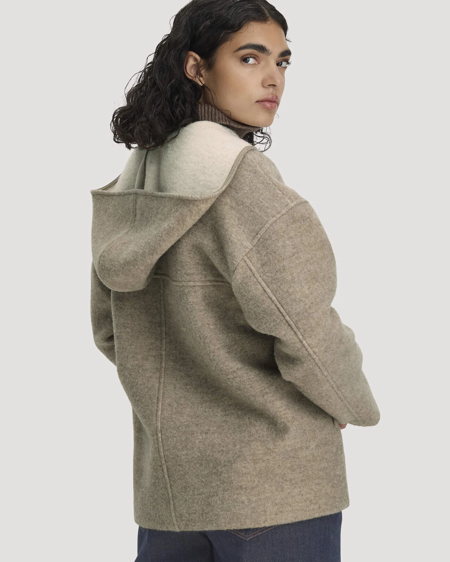 hessnatur Damen Rhönjacke Oversized aus Rhönwolle und Schurwolle - beige - Größe 48 – Ansicht 3