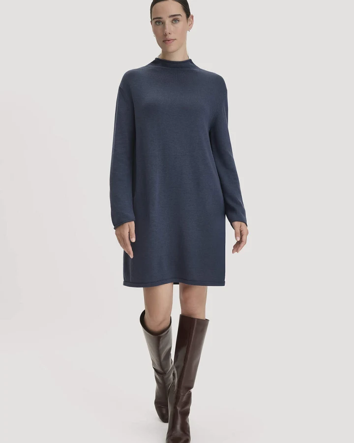 hessnatur Damen Strickkleid Relaxed aus TENCEL™ Lyocell mit Bio-Baumwolle - blau - Größe L