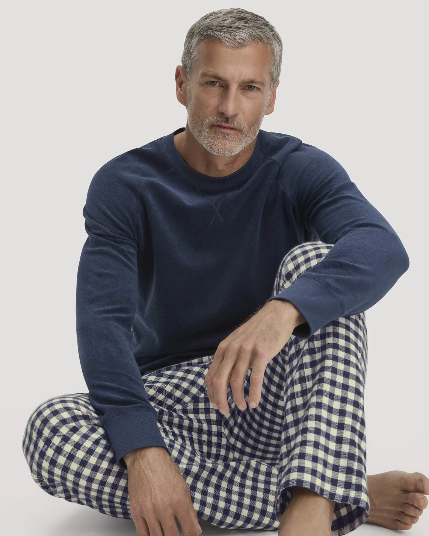 hessnatur Herren Flanell Schlafhose PURE COTTON aus Bio-Baumwolle mit TENCEL™ Lyocell - blau - Größe L – Ansicht 3