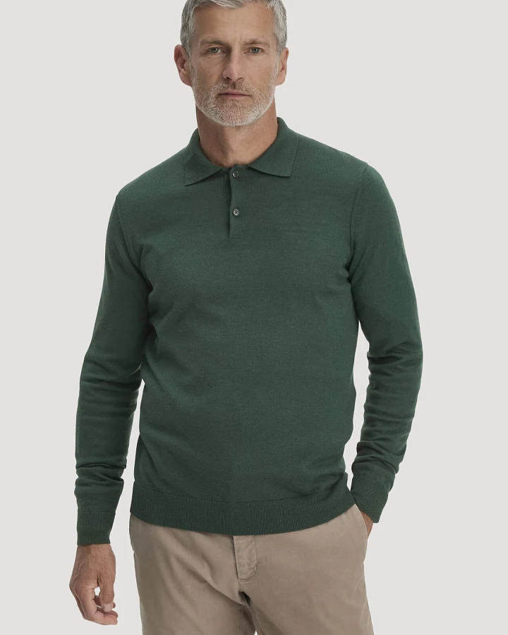 hessnatur Herren Strick Polo Regular aus Bio-Merinowolle - grün - Größe L