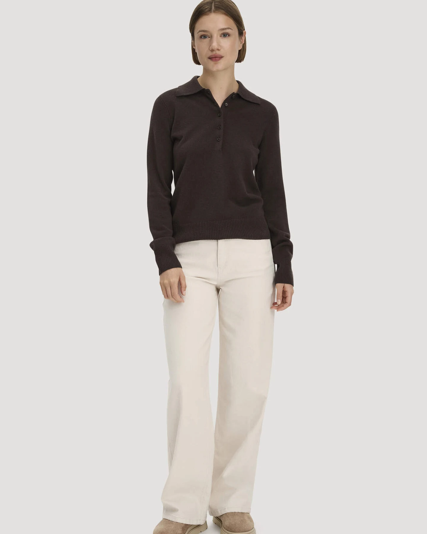 hessnatur Damen Polo-Pullover Regular aus Bio-Schurwolle mit Cahsmere - braun - Größe L – Ansicht 2