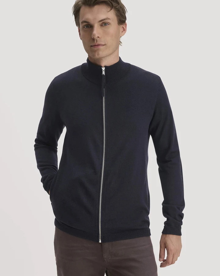 hessnatur Herren Strickjacke Regular aus Bio-Merinowolle - blau - Größe L