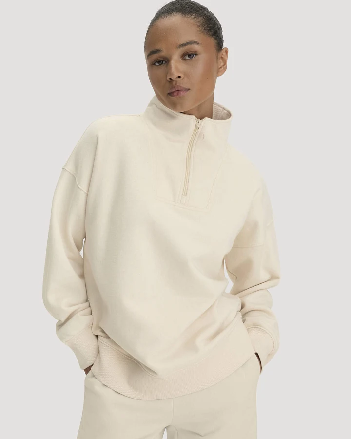 hessnatur Damen Troyer-Sweatshirt Oversize aus Bio-Baumwolle mit recycelter Baumwolle - natur - Größe L