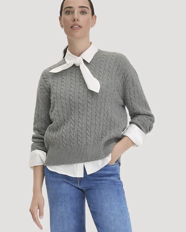 hessnatur Damen Pullover Oversize aus Bio-Schurwolle mit Cashmere - grau - Größe L