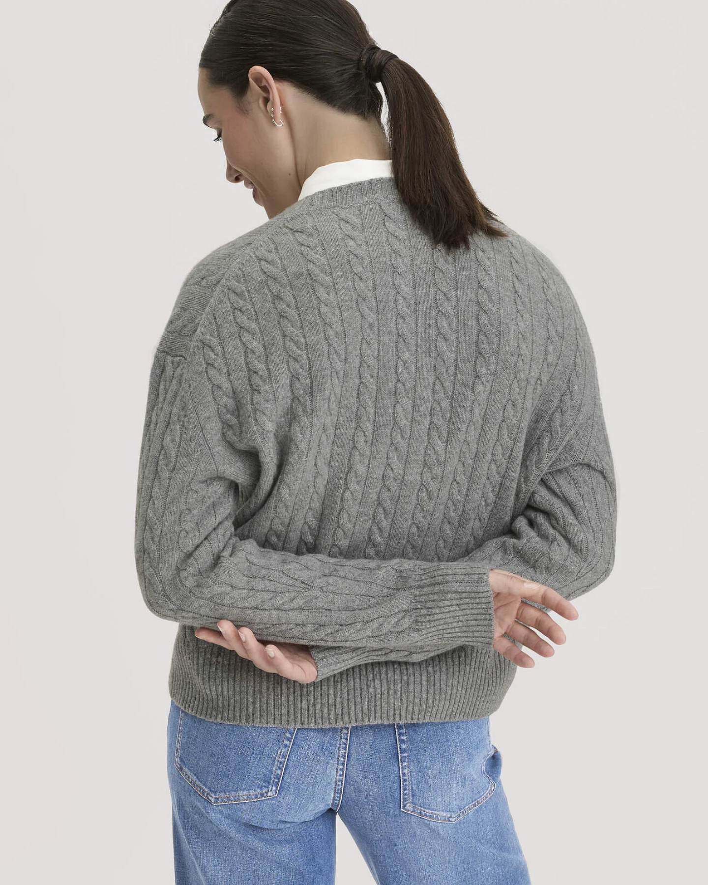 hessnatur Damen Pullover Oversize aus Bio-Schurwolle mit Cashmere - grau - Größe L – Ansicht 3