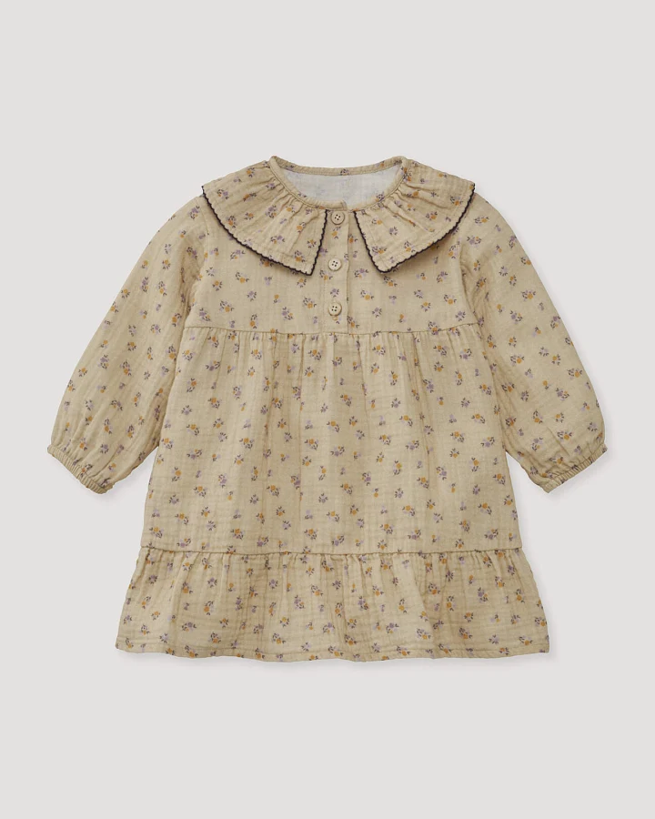 hessnatur Baby Musselin Kleid aus Bio-Baumwolle - beige - Größe 62/68