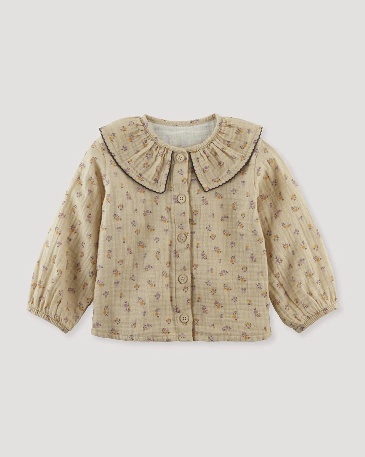 hessnatur Baby Musselin Shirt Rüschkragen aus Bio-Baumwolle - beige - Größe 62/68