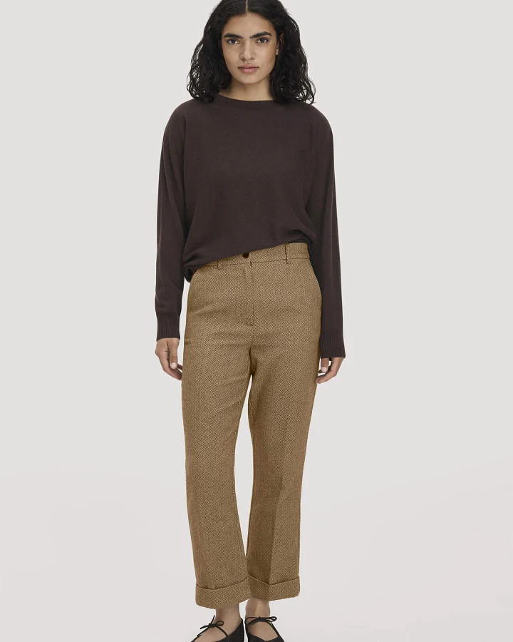hessnatur Damen Hose Flared Leg aus Bio-Baumwolle - braun - Größe 34