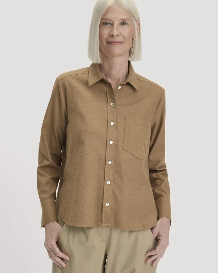hessnatur Damen Flanell Bluse Relaxed aus Bio-Baumwolle mit TENCEL™ Lyocell - braun - Größe 34