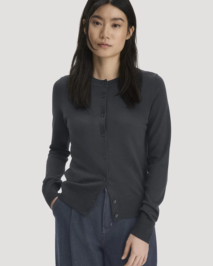 hessnatur Damen Strickjacke Regular aus Merino-Schurwolle - blau - Größe L