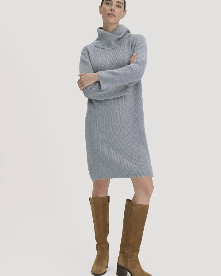 hessnatur Damen Strickkleid Relaxed aus Bio-Baumwolle - blau - Größe L