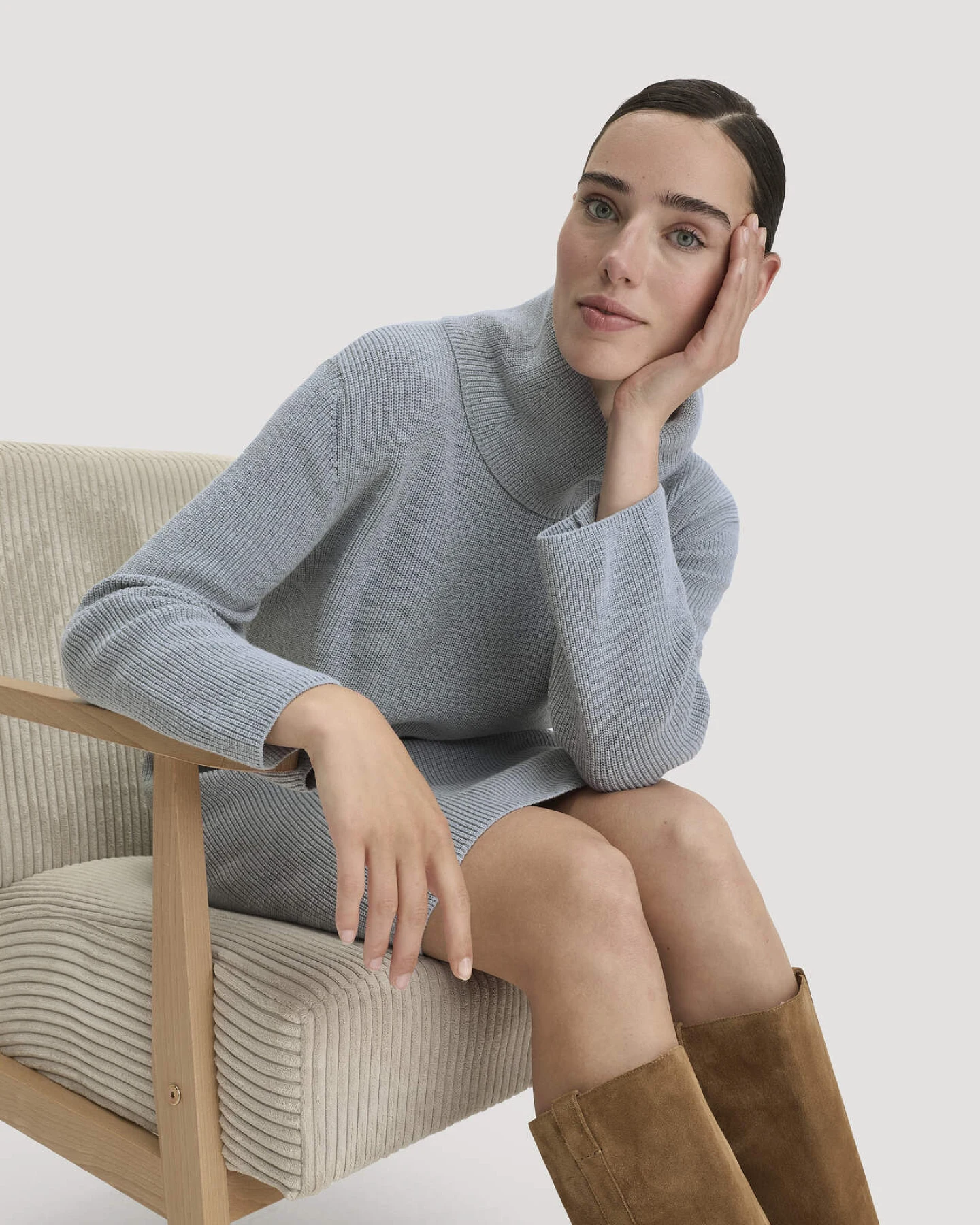 hessnatur Damen Strickkleid Relaxed aus Bio-Baumwolle - blau - Größe XS – Ansicht 4