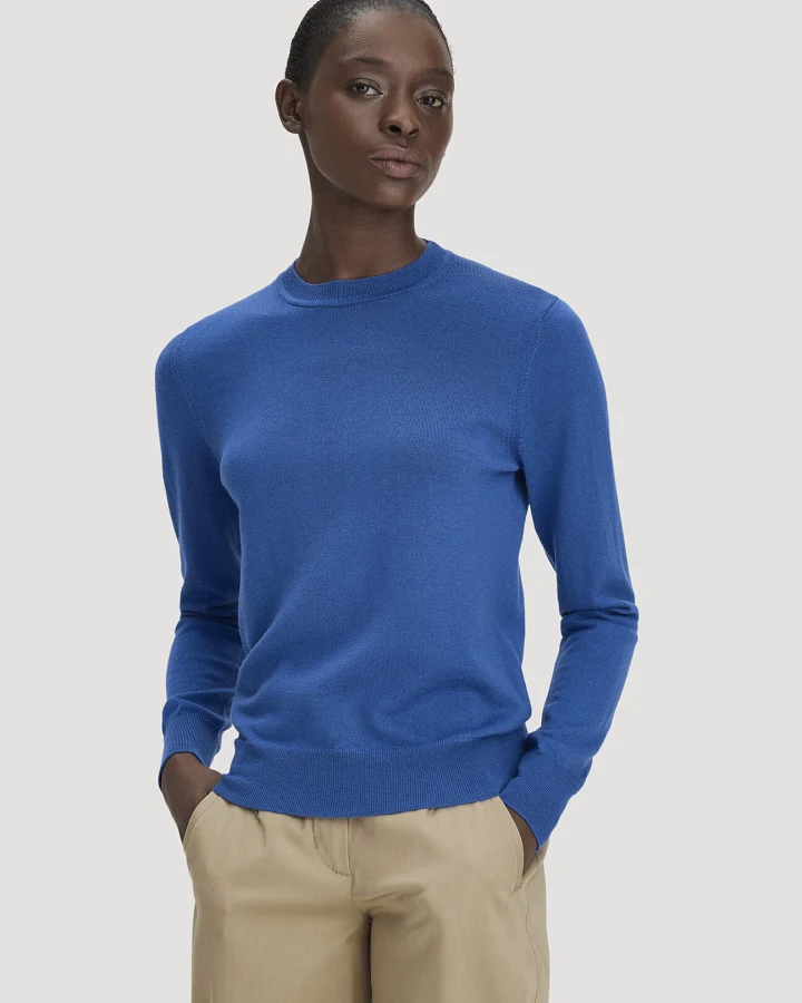 hessnatur Damen Pullover Regular aus Bio-Merinowolle - blau - Größe L