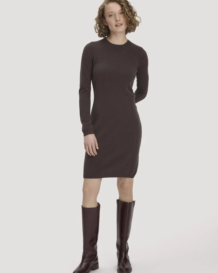 hessnatur Damen Strickkleid Regular aus Bio-Schurwolle mit Cashmere - braun - Größe L