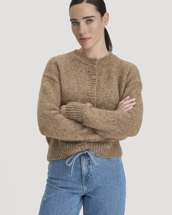hessnatur Damen Strickjacke Relaxed aus Alpaka und Bio-Baumwolle - braun - Größe L