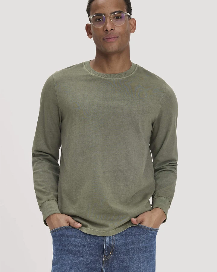 hessnatur Herren Heavy Jersey Longsleeve Relaxed aus Bio-Baumwolle - grün - Größe 46