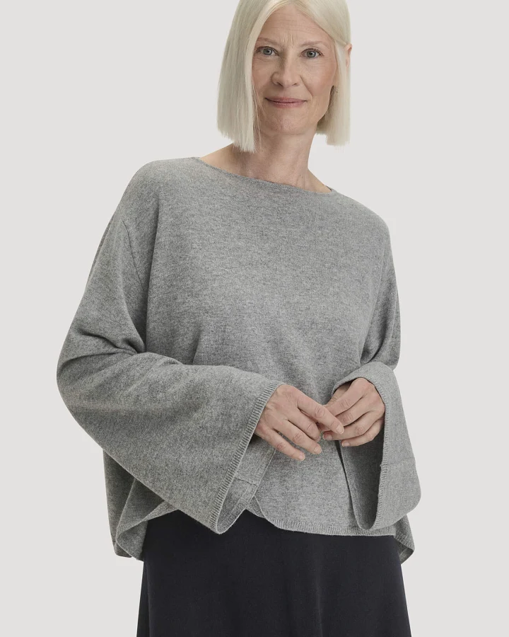 hessnatur Damen Strick Pullover Oversize aus Bio-Merinowolle mit Cashmere - grau - Größe onesize
