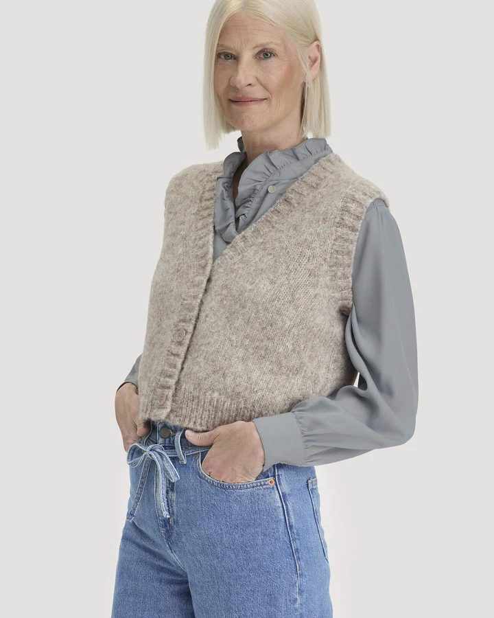 hessnatur Damen Strickweste Relaxed aus Alpaka und Bio-Baumwolle - grau - Größe XS